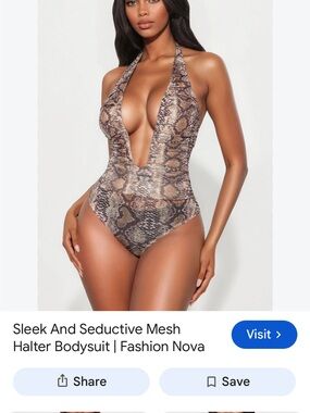 Fashion Nova Snake-Print Halter Bodysuit in Brown and Taupe